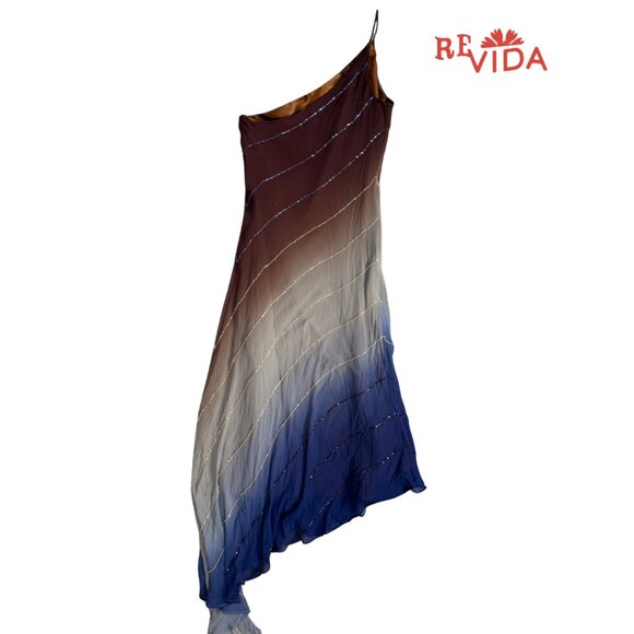 Ombre One Shoulder Spaghetti Strap Asymmetrical Dress - Picture 1 of 6
